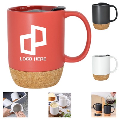 13.5Oz Cork Based Ceramic Mug W/ Lid