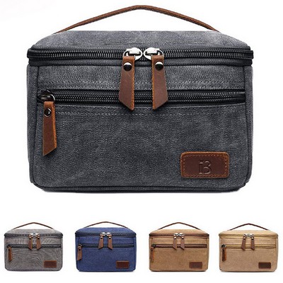 Double Zipper Canvas Toiletry Handheld Bag
