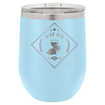 Light Blue Polar Camel™ 12 oz Stemless Wine Tumbler with a Clear Lid
