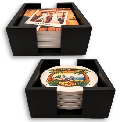 Black Wooden Coaster Holder Set