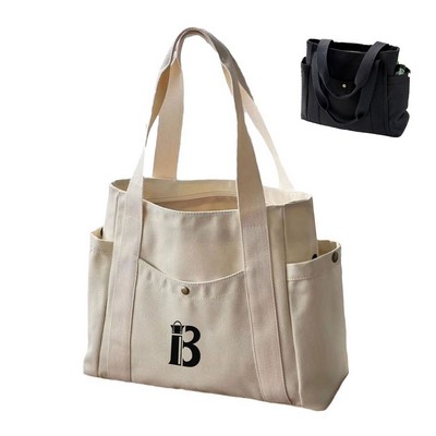 Casual Canvas Tote Bag W/ Side Pocket