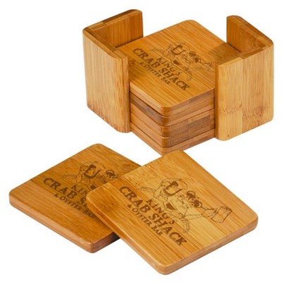 Bamboo 6 Coaster Set with Holder
