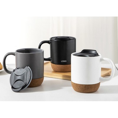 Ceramic Coffee Mug with Removable Cork Base and Lid Office Tea Cup