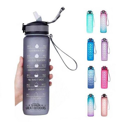 32oz Water Bottle with Time Marker and Straw