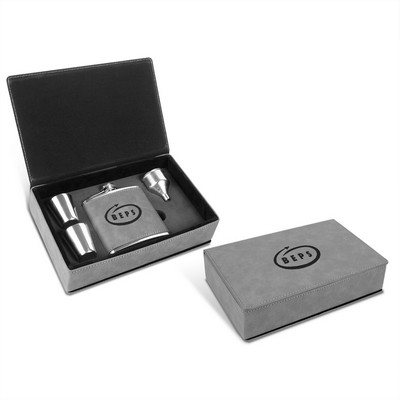 Leatherette Flask Gift Set (Gray)