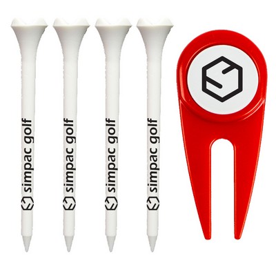 Divot Tool with removable magnetic ball marker and (4) 3-1/4" reusable plastic golf tees