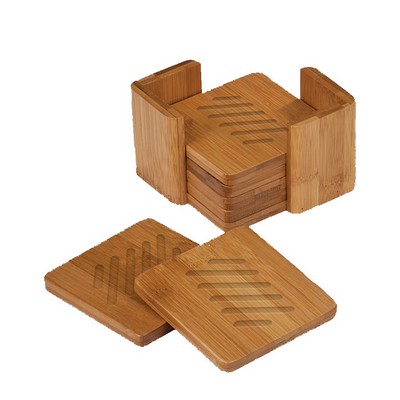 Bamboo Round 6-Coaster Set with Holder