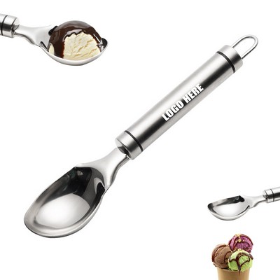 Stainless Steel Ice Cream Scoop Spoon with Elegant Double Black Ring Handle