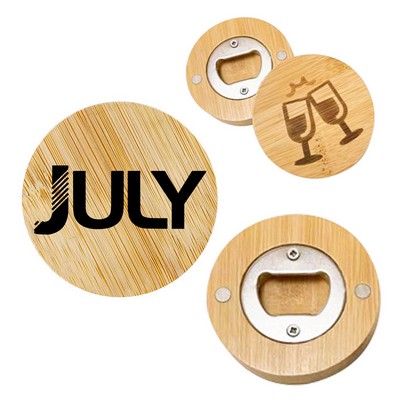 Bamboo Round Bottle Opener with Magnet