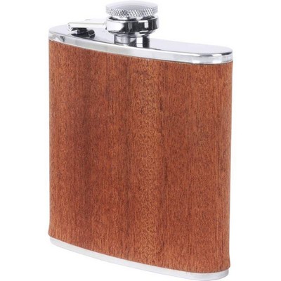 6 Oz. Stainless Steel Flask with Genuine Sapele Wood Wrap