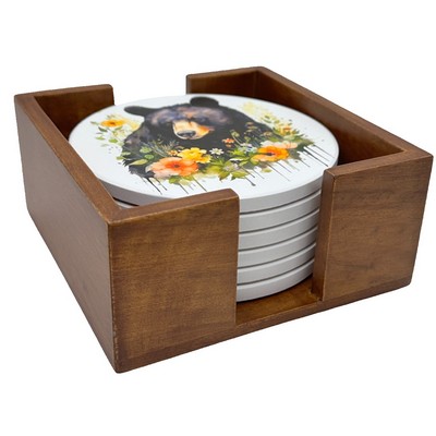 Walnut Wooden Coaster Holder Set