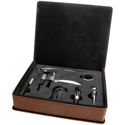Five Piece Wine Tool Gift Set - Dark Brown